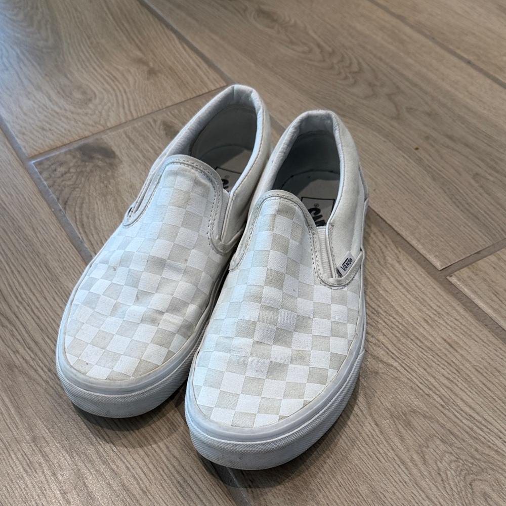 Vans White Checkerboard Slip-Ons